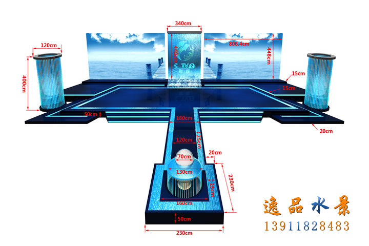 傳媒電視臺(tái)水幕墻流水景觀水系設(shè)計(jì)效果圖